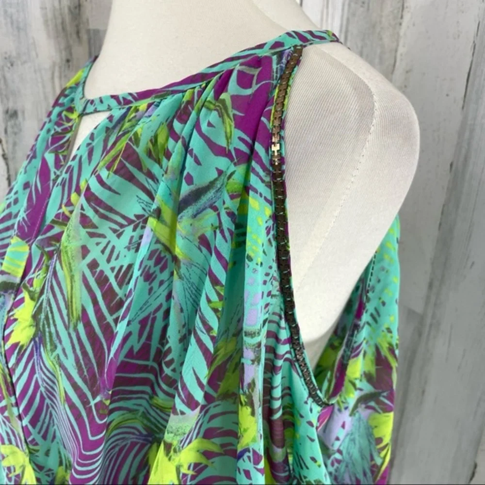 Jennifer‎ Lopez Green Blouse Top Shirt Could Shoulder Tropical Floral Sz S